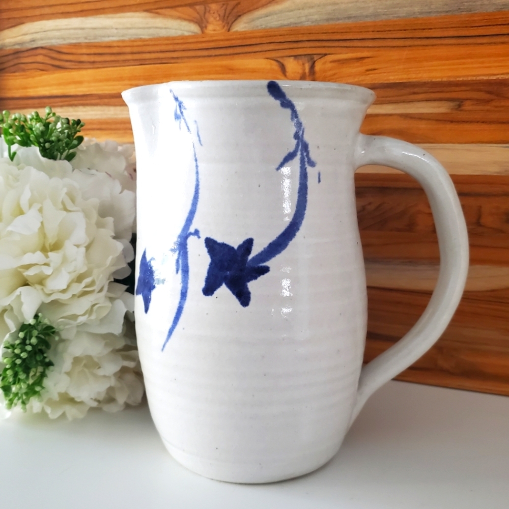 7 Inch Pottery Jug - white and blue